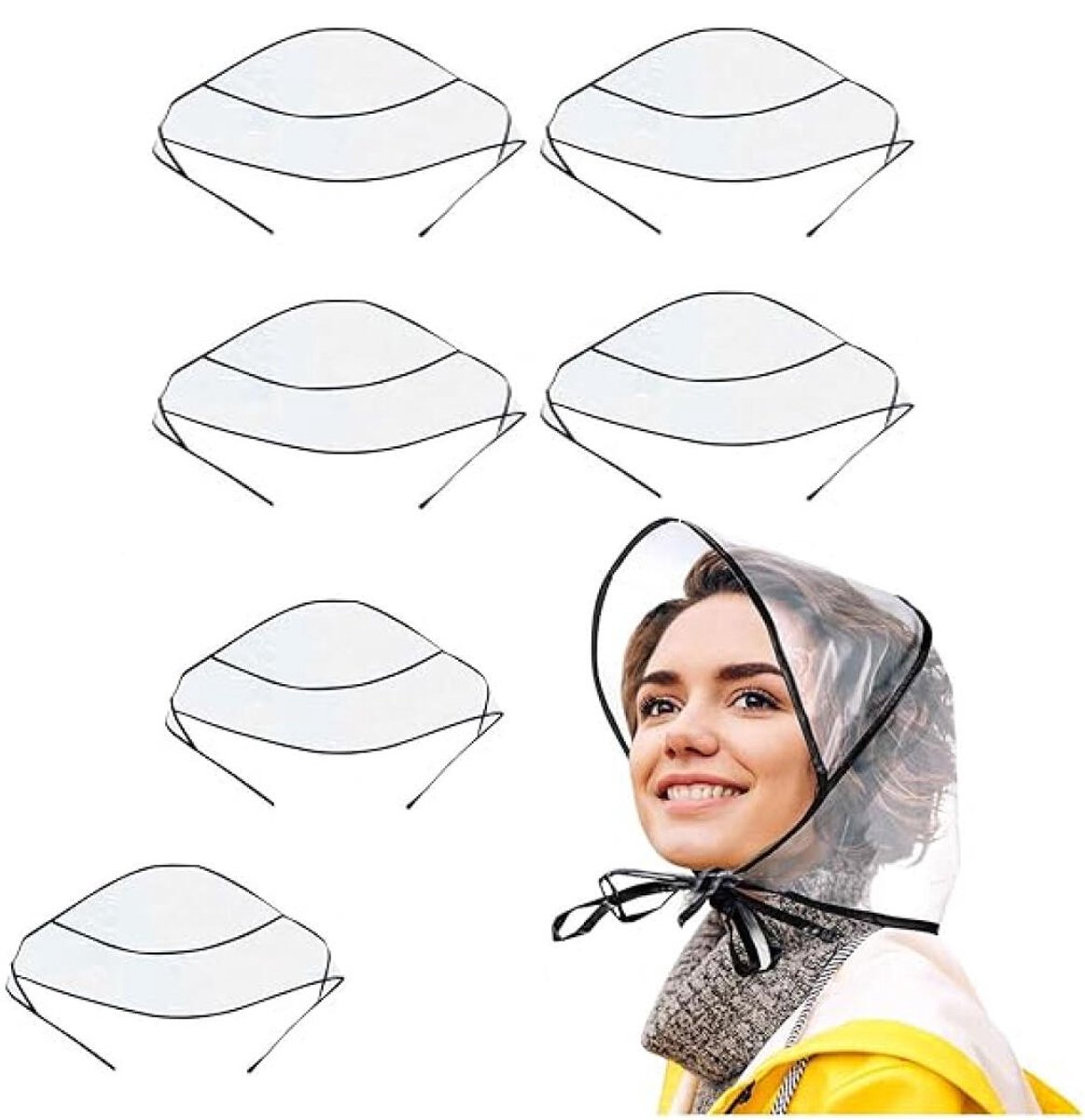6 pieces - Rain hat - transparent waterproof rain cap - with plastic brim - transparent plastic cover - waterproof cover - protective hood - rain caps for outdoor activities - reusable - rain hat for women - 115*33cm - black - Image 1