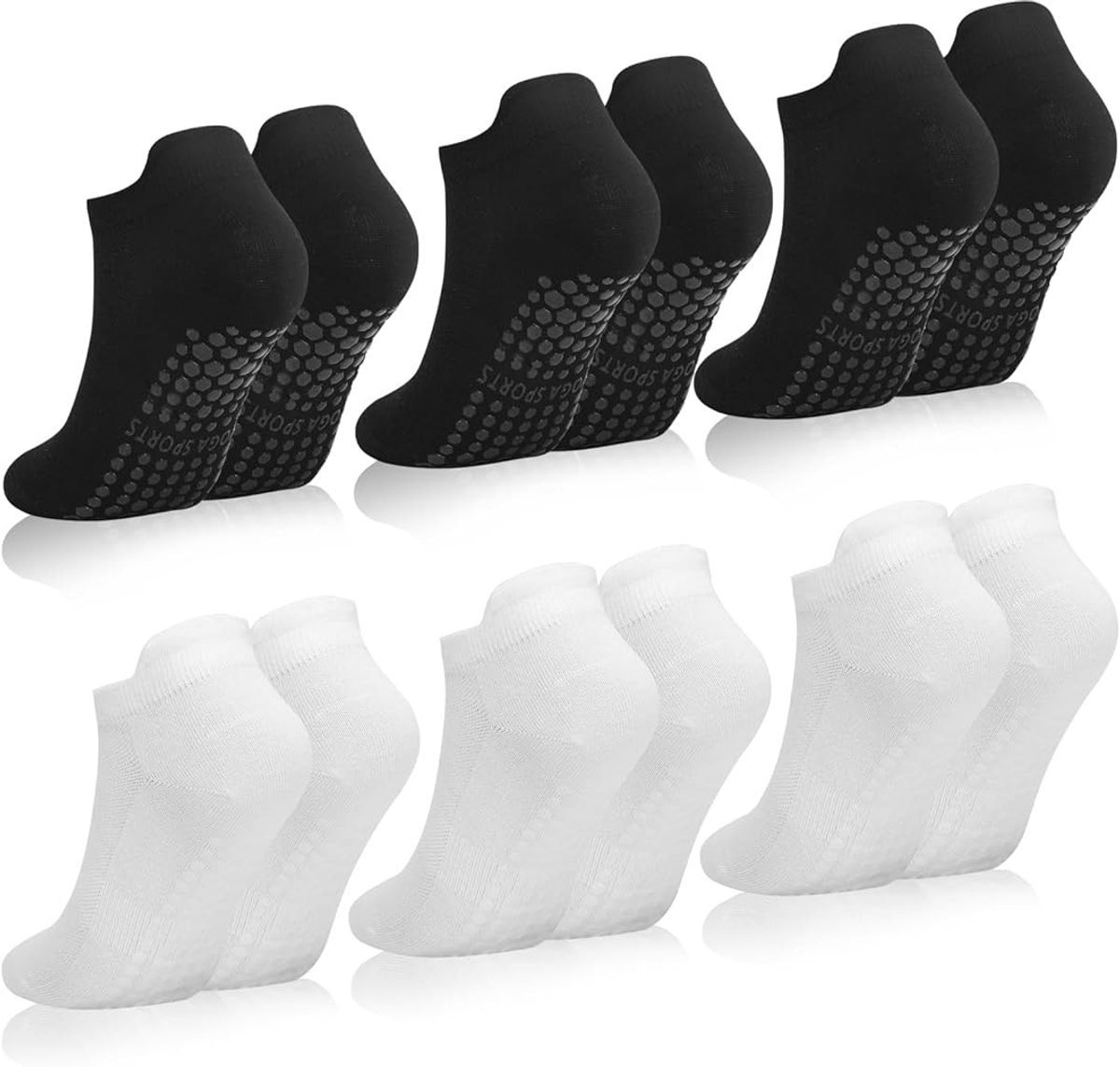 6 pairs - Socks - Yoga socks - Pilates socks for women - non-slip yoga socks - with grip - sports socks for women - Women's socks - black and white - Image 1