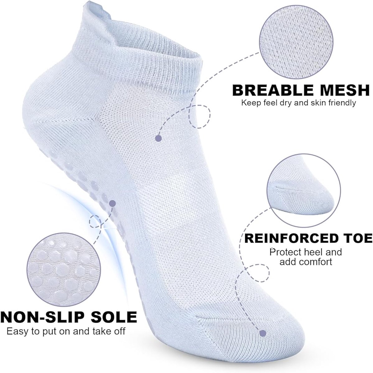 6 pairs - Socks - Yoga socks - Pilates socks for women - non-slip yoga socks - with grip - sports socks for women - Women's socks - black and white - Image 2