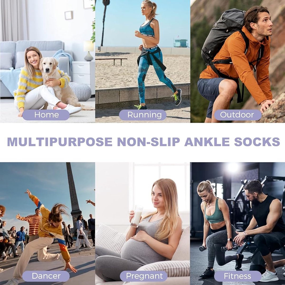 6 pairs - Socks - Yoga socks - Pilates socks for women - non-slip yoga socks - with grip - sports socks for women - Women's socks - black and white - Image 3