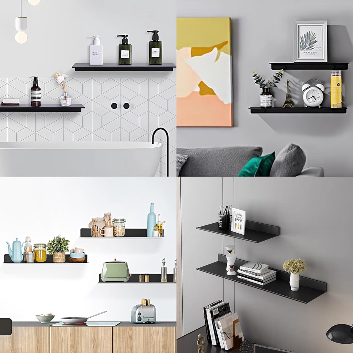 30*12*4 cm - Wall-mounted rack - Bathroom Shelves - Metal shelves - waterproof - small floating metal shelves - wall shelf - for bathroom, living room, bedroom, kitchen - with screws - black - Image 1