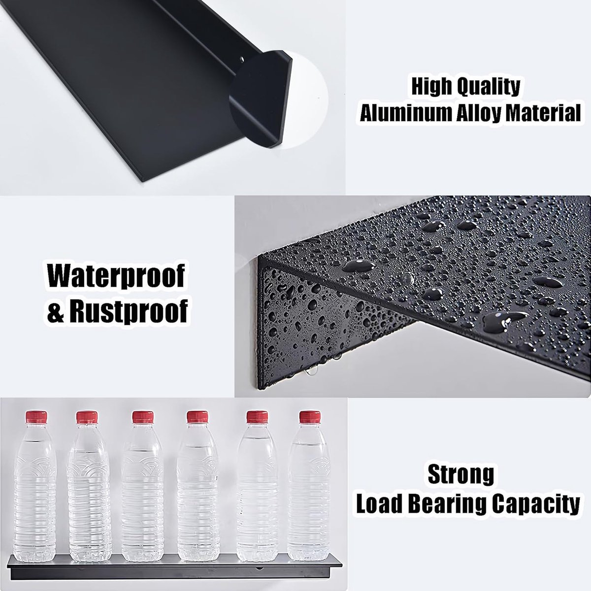30*12*4 cm - Wall-mounted rack - Bathroom Shelves - Metal shelves - waterproof - small floating metal shelves - wall shelf - for bathroom, living room, bedroom, kitchen - with screws - black - Image 2