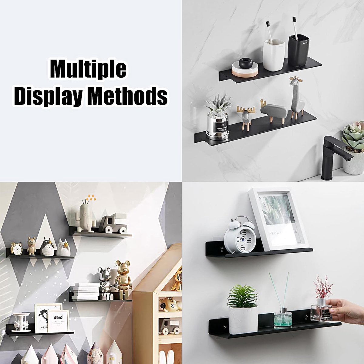 30*12*4 cm - Wall-mounted rack - Bathroom Shelves - Metal shelves - waterproof - small floating metal shelves - wall shelf - for bathroom, living room, bedroom, kitchen - with screws - black - Image 3