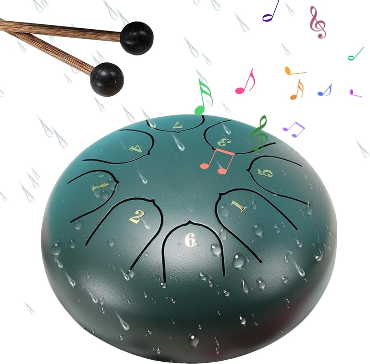 Rain drum - outdoor rain drum - rain drum for the garden - rain drum for outside in the garden - chakra drum for outdoor rain - drum - musical instruments - 6 inch rain drum - with 8 tones - green - 16*9 cm - Image 1