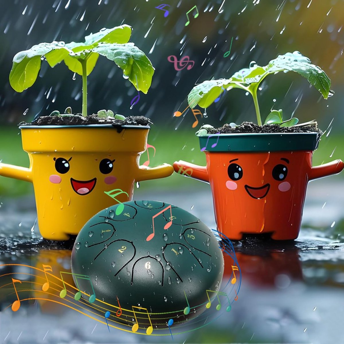Rain drum - outdoor rain drum - rain drum for the garden - rain drum for outside in the garden - chakra drum for outdoor rain - drum - musical instruments - 6 inch rain drum - with 8 tones - green - 16*9 cm - Image 3