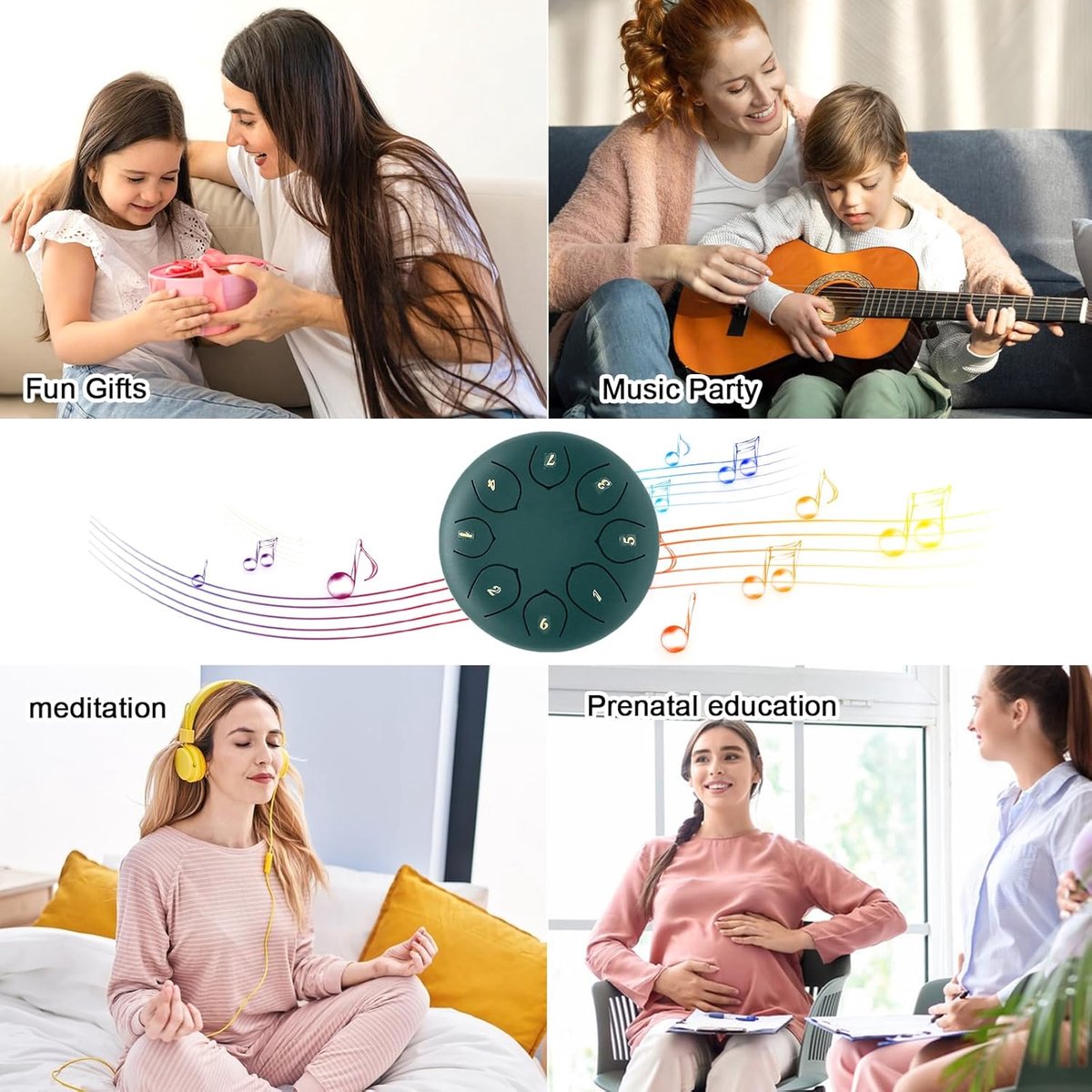 Rain drum - outdoor rain drum - rain drum for the garden - rain drum for outside in the garden - chakra drum for outdoor rain - drum - musical instruments - 6 inch rain drum - with 8 tones - green - 16*9 cm - Image 4