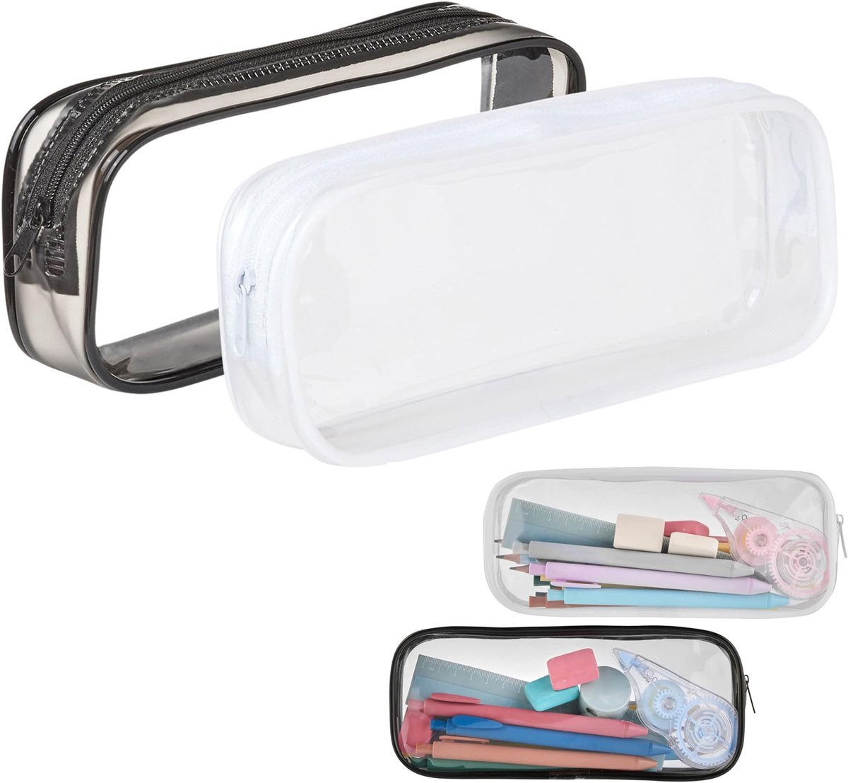 Pencil Case - 2-Piece Pencil Case - Pencil Case for School - Transparent Pencil Case - Transparent Exam Pencil Case - School Supplies - transparent school pencil case - school pencil case - Pencil case for men and women, children's pencil case, travel - P - Image 1