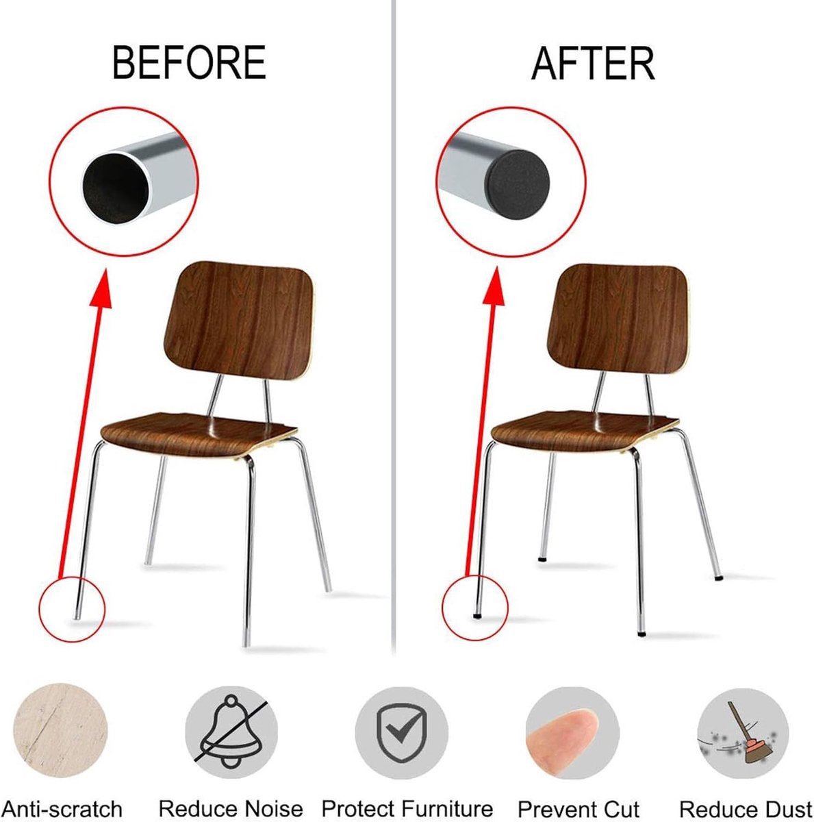 32 pieces - Furniture mats - 16 mm - furniture legs - furniture leg pads - round plastic plugs - end caps for pipes - furniture glides - for tables and chairs - black chair leg protectors - for hardwood floor tiles - black - Image 6