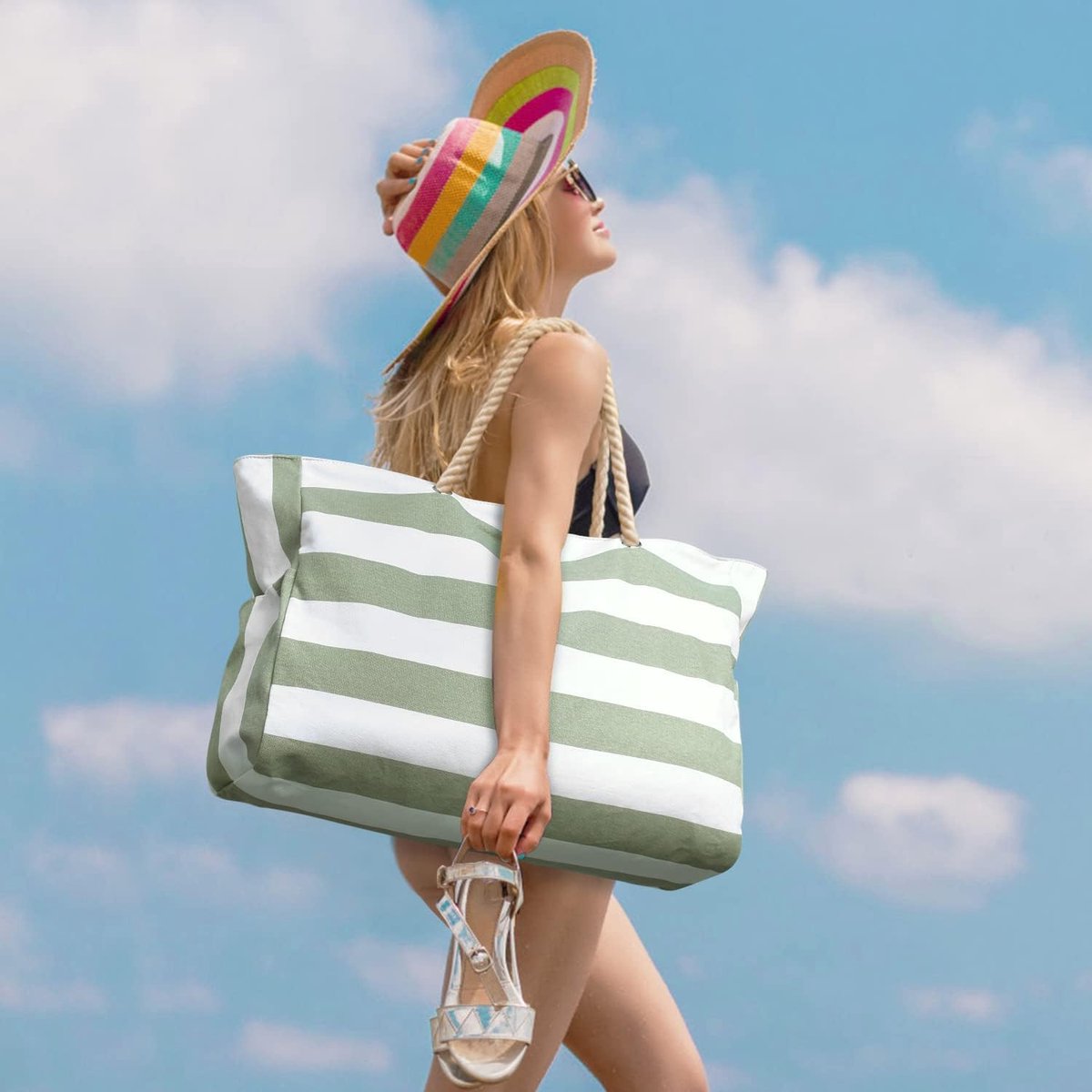 Beach bag - large beach bags for women - waterproof beach bags with zipper and rope handle, travel bags Shopping essentials Pool Gym - Vegetables - Image 5
