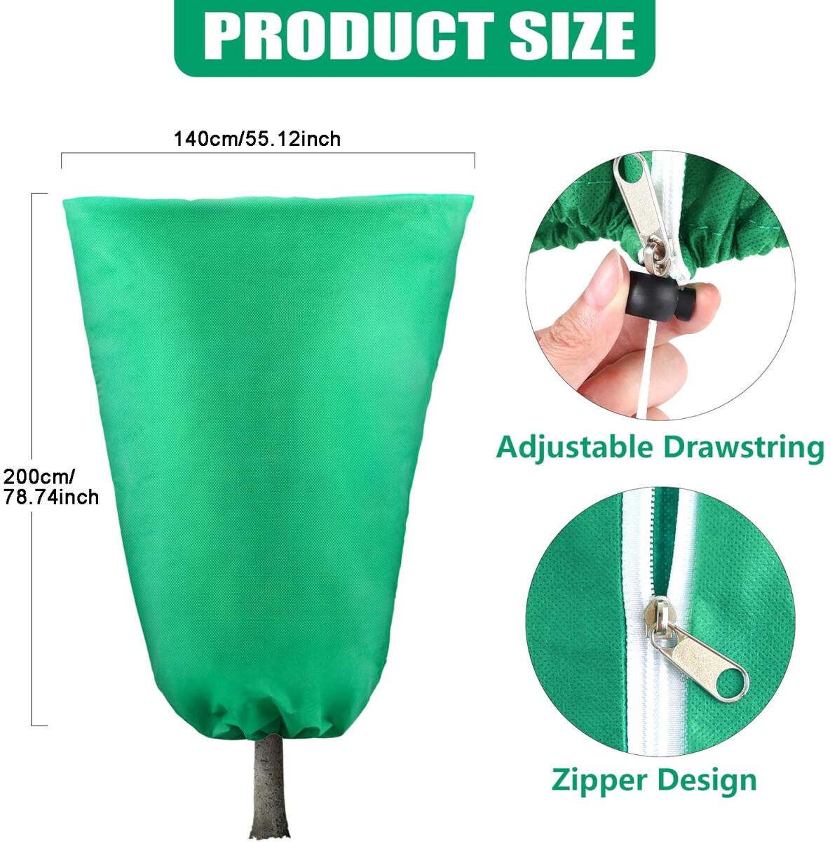 Plant cover - 1 piece - 140*200cm - Frost-resistant plant cover - Winter cover - Potted plant bag - Frost cloth - Plant frost cover - Winter protection bag for plants - Winter plant covers - with zipper and drawstring - for outdoor plants, potted fruit tr - Image 5