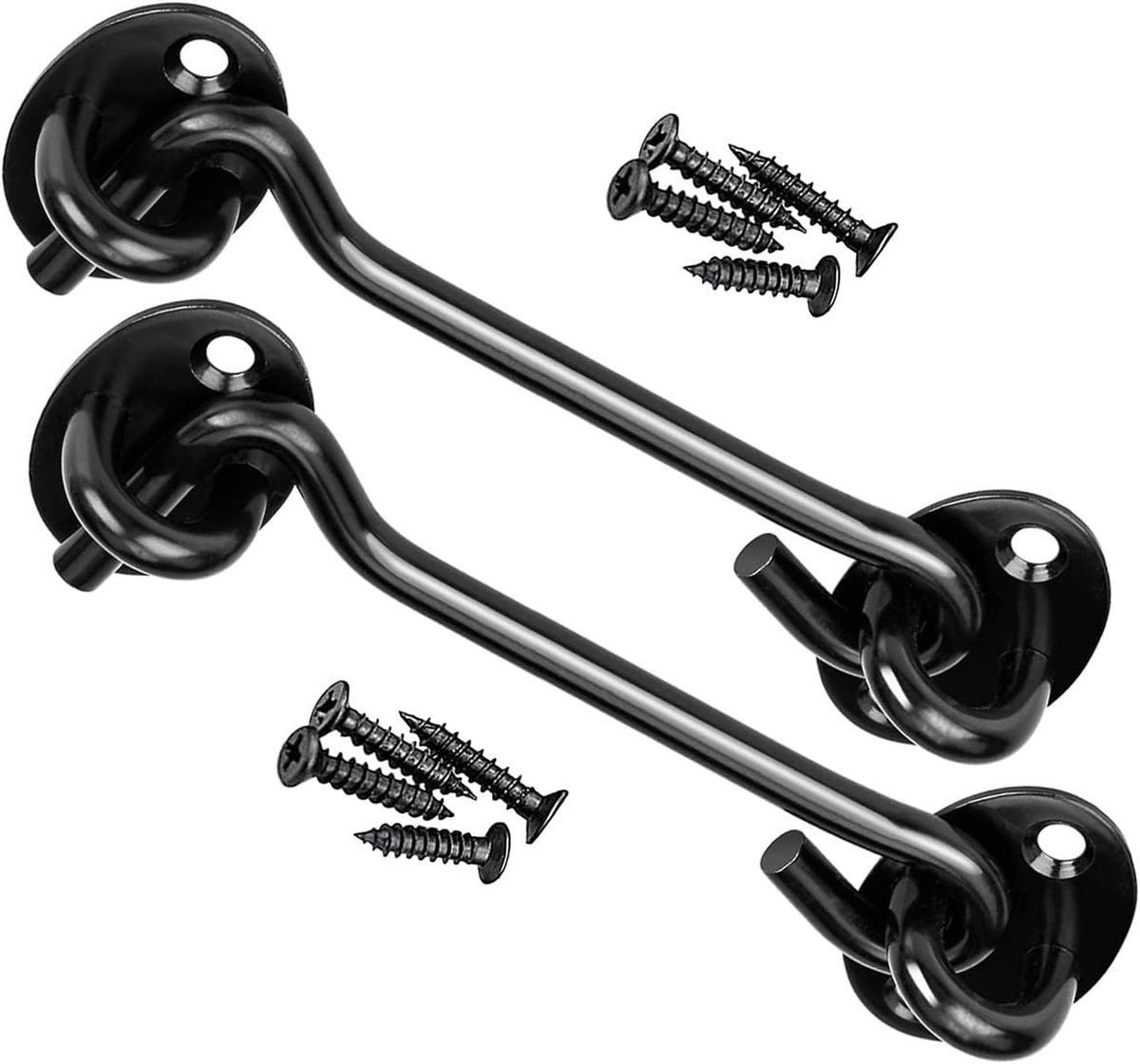 2 pieces - Wind hook - 6 inch - Wind hooks - Door hinges - Door bolt - Hinge - barn door hook - hook and eye bolt - cabin hooks and eye bolt - swivel window hook - door hooks - lock - for sliding door, bedroom, bathroom - 150*39 mm - black - Image 1