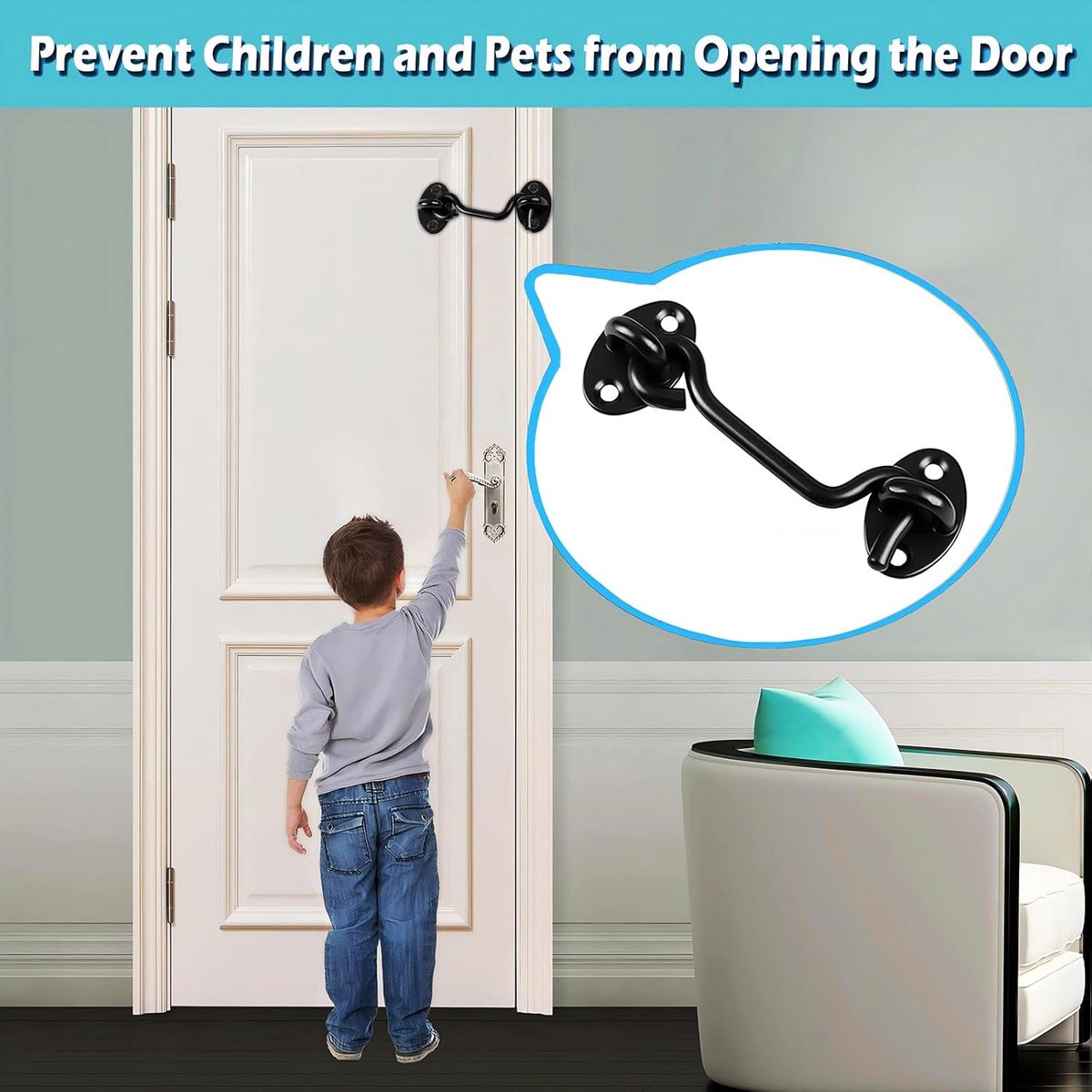 2 pieces - Wind hook - 6 inch - Wind hooks - Door hinges - Door bolt - Hinge - barn door hook - hook and eye bolt - cabin hooks and eye bolt - swivel window hook - door hooks - lock - for sliding door, bedroom, bathroom - 150*39 mm - black - Image 2