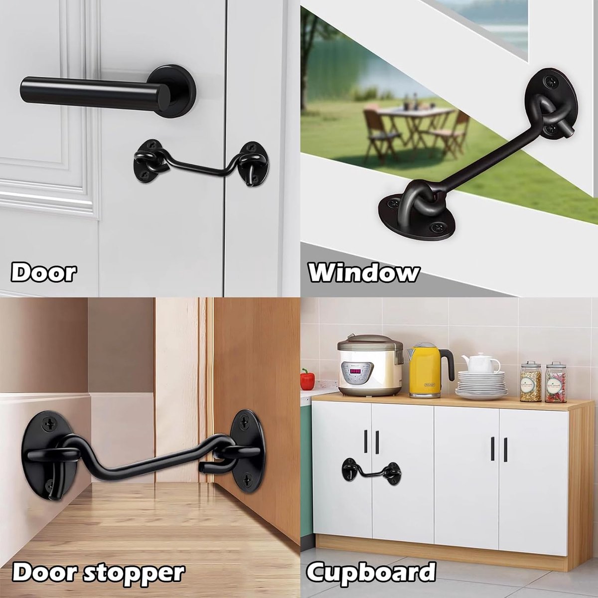 2 pieces - Wind hook - 6 inch - Wind hooks - Door hinges - Door bolt - Hinge - barn door hook - hook and eye bolt - cabin hooks and eye bolt - swivel window hook - door hooks - lock - for sliding door, bedroom, bathroom - 150*39 mm - black - Image 3