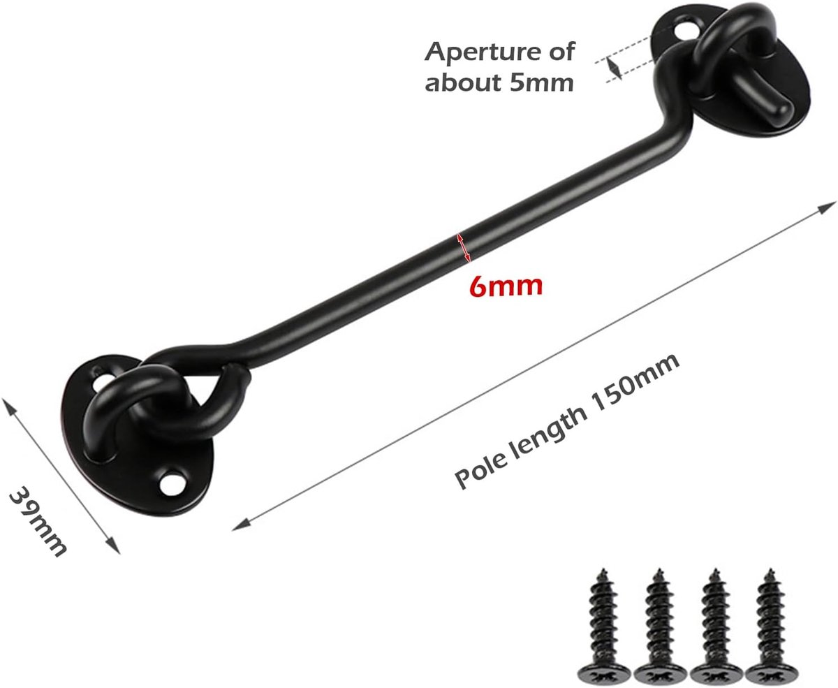 2 pieces - Wind hook - 6 inch - Wind hooks - Door hinges - Door bolt - Hinge - barn door hook - hook and eye bolt - cabin hooks and eye bolt - swivel window hook - door hooks - lock - for sliding door, bedroom, bathroom - 150*39 mm - black - Image 5