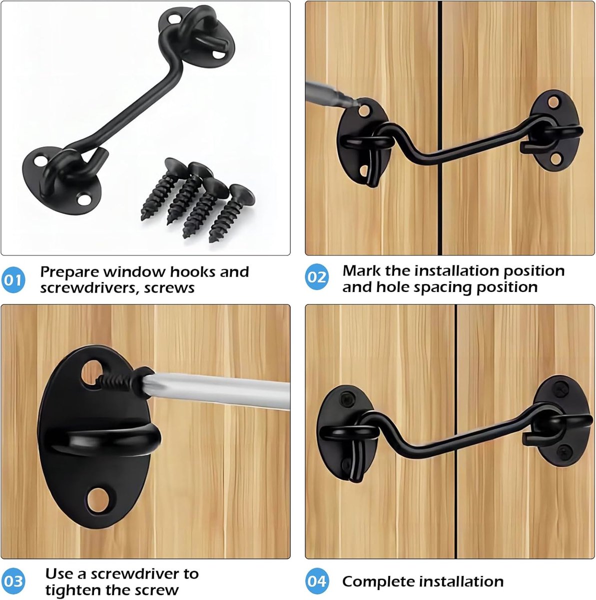 2 pieces - Wind hook - 6 inch - Wind hooks - Door hinges - Door bolt - Hinge - barn door hook - hook and eye bolt - cabin hooks and eye bolt - swivel window hook - door hooks - lock - for sliding door, bedroom, bathroom - 150*39 mm - black - Image 6