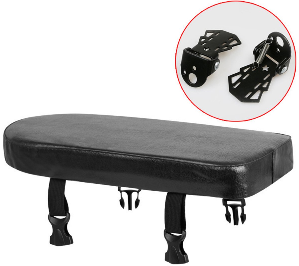Rear bicycle cushion - with a pair of bicycle pedals - black PU rear saddle - mountain bike back cushion - wide soft cushion - comfortable bicycle cushion - bicycle accessory - for school, sports, trail riding - 30*15*3.5 cm - black - Image 1