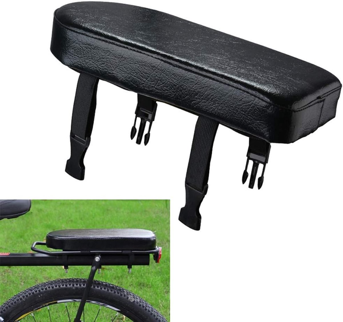 Rear bicycle cushion - with a pair of bicycle pedals - black PU rear saddle - mountain bike back cushion - wide soft cushion - comfortable bicycle cushion - bicycle accessory - for school, sports, trail riding - 30*15*3.5 cm - black - Image 5