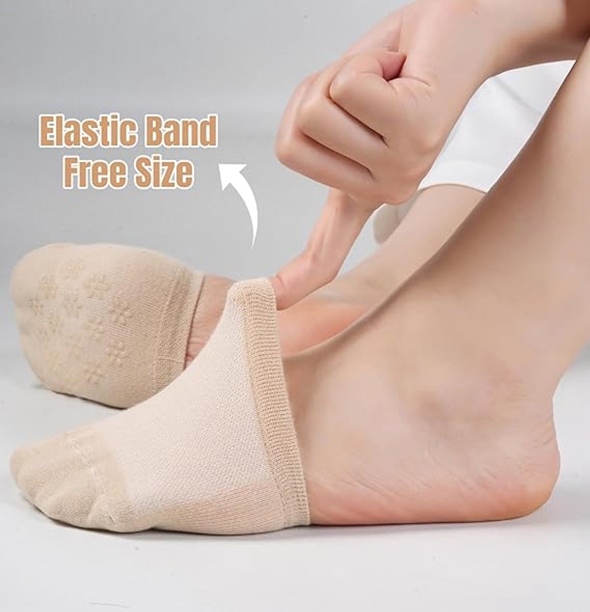 pairs - Half socks - Women's no-show anti-slip half socks - Cotton invisible lining toe protectors - toe protector socks - invisible socks - seamless five-toe socks - sock - for clogs - black, white, khaki, grey - Image 2