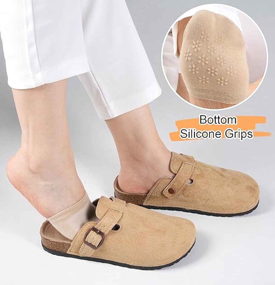 pairs - Half socks - Women's no-show anti-slip half socks - Cotton invisible lining toe protectors - toe protector socks - invisible socks - seamless five-toe socks - sock - for clogs - black, white, khaki, grey - Image 3