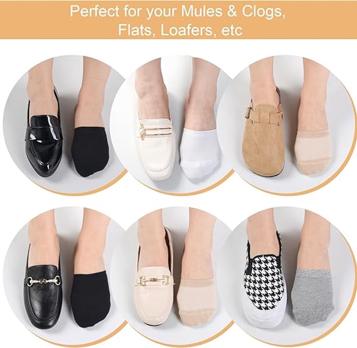 pairs - Half socks - Women's no-show anti-slip half socks - Cotton invisible lining toe protectors - toe protector socks - invisible socks - seamless five-toe socks - sock - for clogs - black, white, khaki, grey - Image 6
