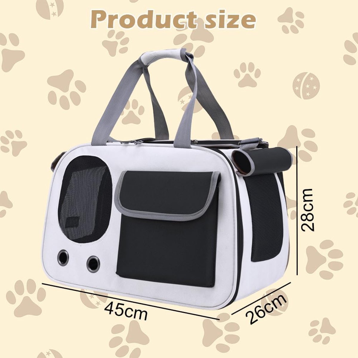 Cat and Dog Transport Bag - Travel Basket - Foldable Cat Transport Box - Cat Bag - Pet Carrier Bag with breathable holes and pockets - for medium-sized cats, small dogs - Dog Bag - 45 x 28 x 26 cm - Black - Image 2