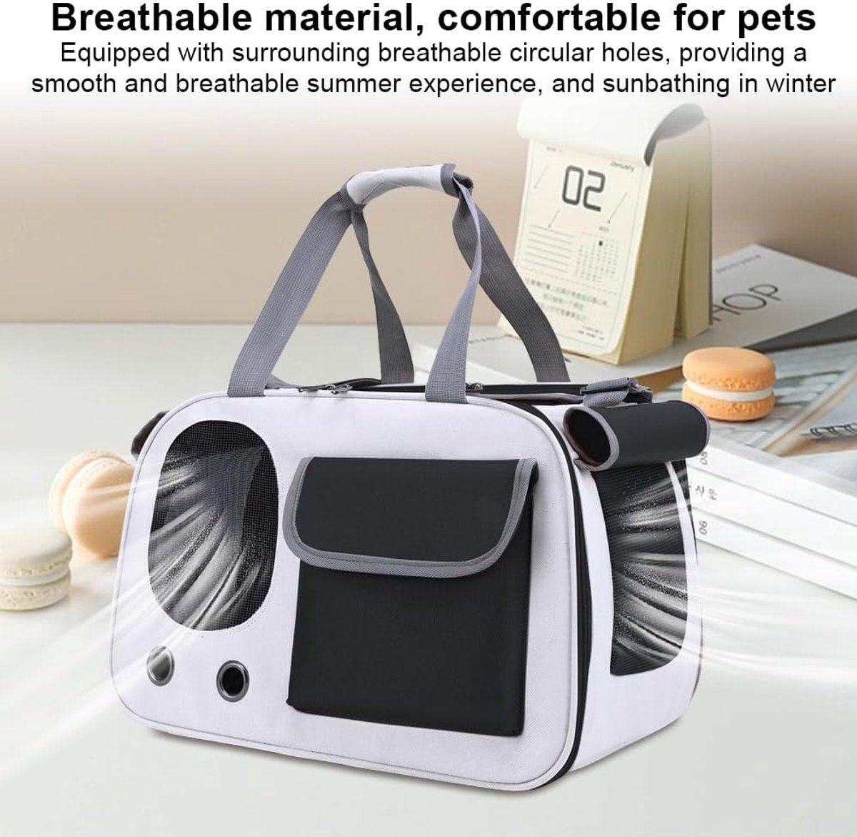 Cat and Dog Transport Bag - Travel Basket - Foldable Cat Transport Box - Cat Bag - Pet Carrier Bag with breathable holes and pockets - for medium-sized cats, small dogs - Dog Bag - 45 x 28 x 26 cm - Black - Image 5