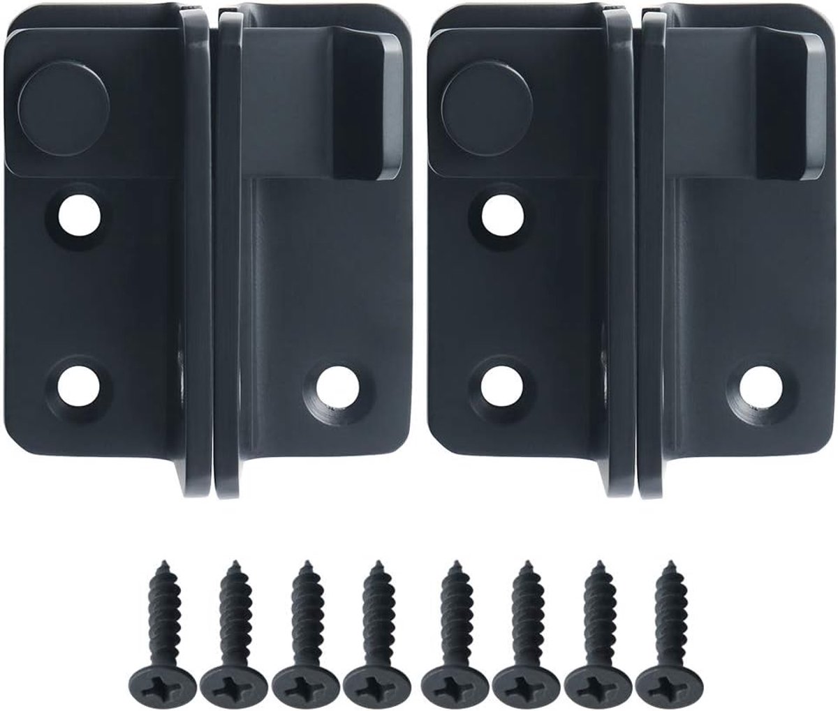 2 pieces - Lock - 60*54*27 mm - stainless steel door lock - sliding bolt with safety latch - left-hand sliding bolt - with screws - for sliding wardrobe, animal cage, garden, bathroom, garage door, sliding door - black - Image 1