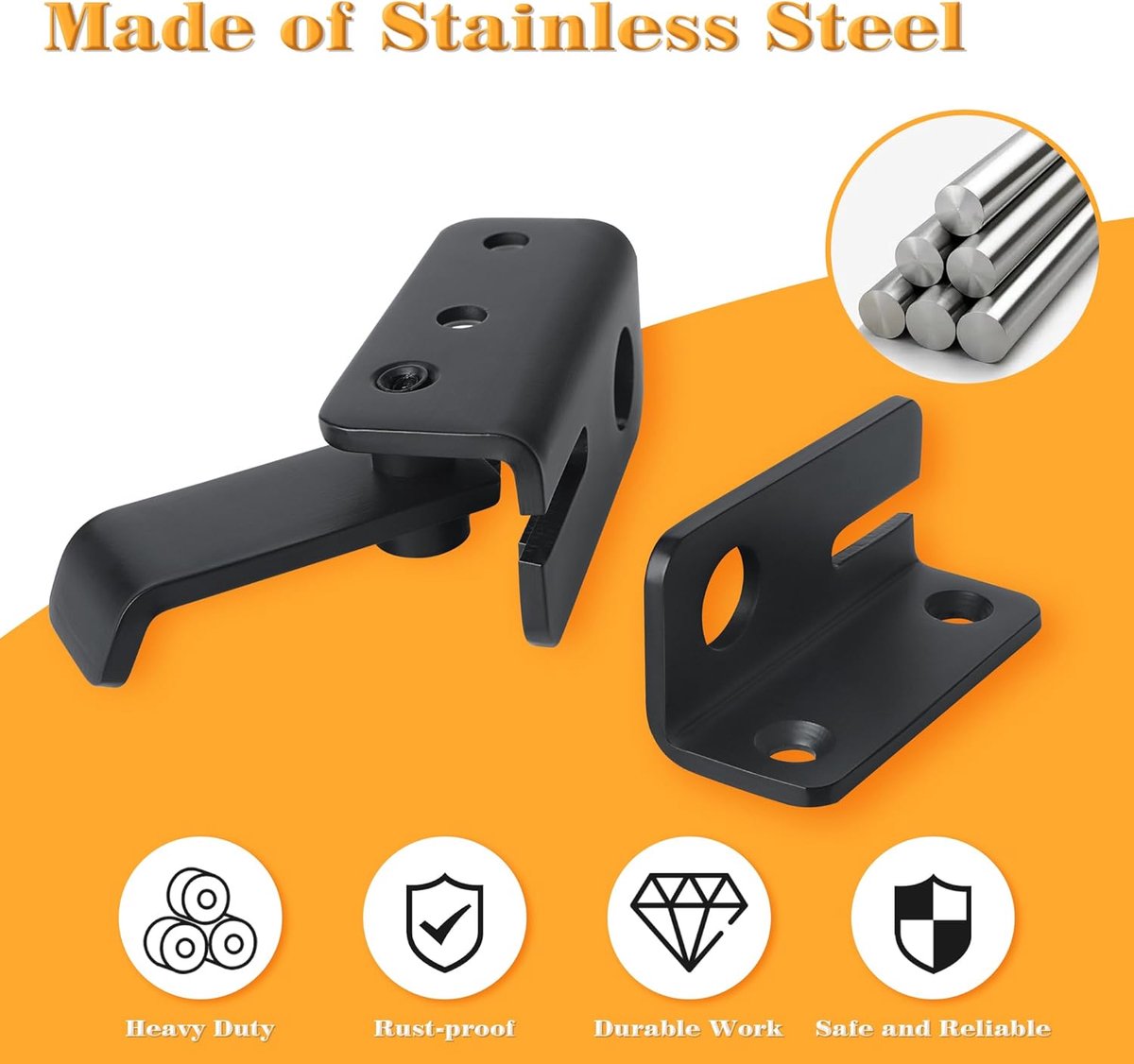 2 pieces - Lock - 60*54*27 mm - stainless steel door lock - sliding bolt with safety latch - left-hand sliding bolt - with screws - for sliding wardrobe, animal cage, garden, bathroom, garage door, sliding door - black - Image 4