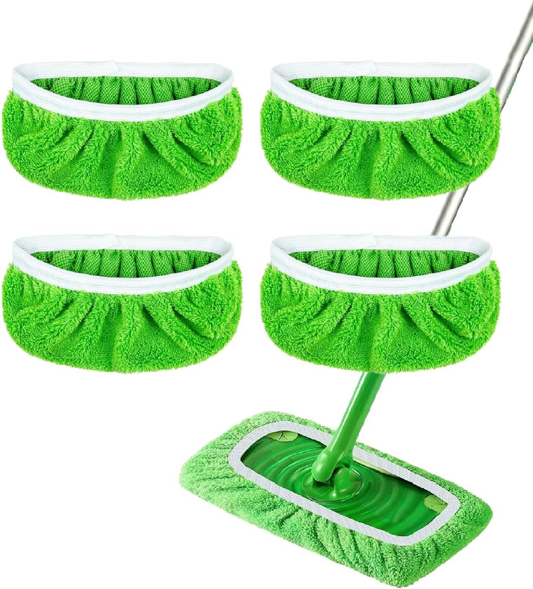 4 Pack Reusable Microfiber Mop Pads - Suitable for Efficient Sweeping Cleaning - Suitable for Swiffer Sweeper - Wet & Dry Cleaning Cloths - Mop Head Replacement - Washable Refills - for Household Floors - 25 x 11.5 cm - Image 1