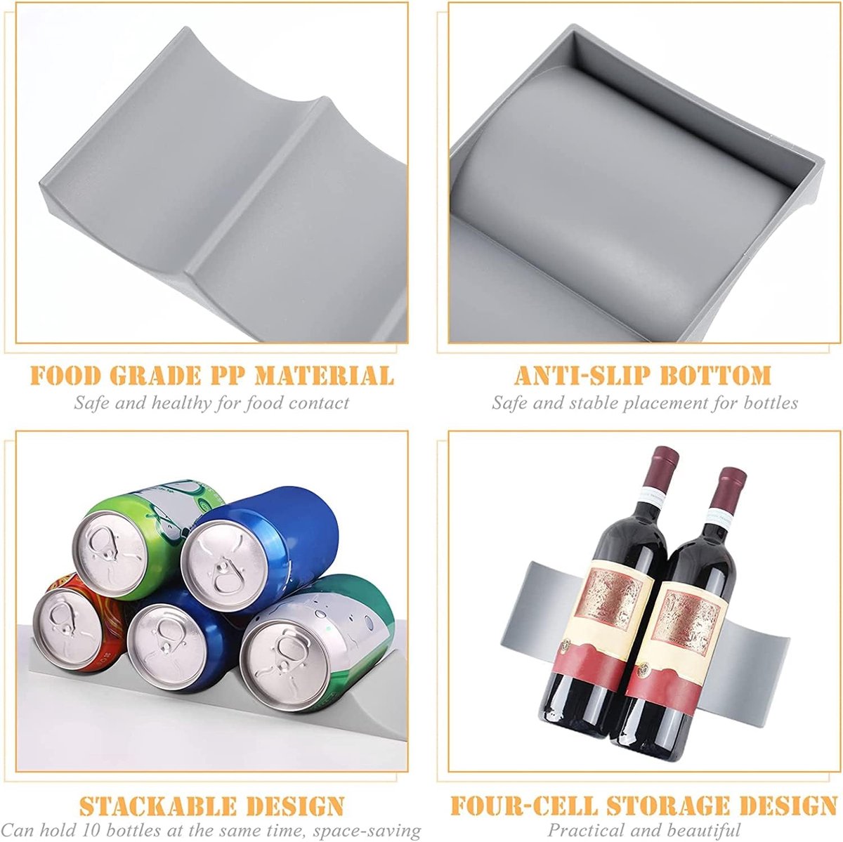 Bottle rack - Beverage bottle rack - Refrigerator bottle holder - Plastic bottle holder - Wine bottle holder - Wine rack - Storage organizer - Refrigerator organizer - Wine bottle display mat - Can holder - for wine bottles, refrigerator and pantry - 29.5 - Image 4
