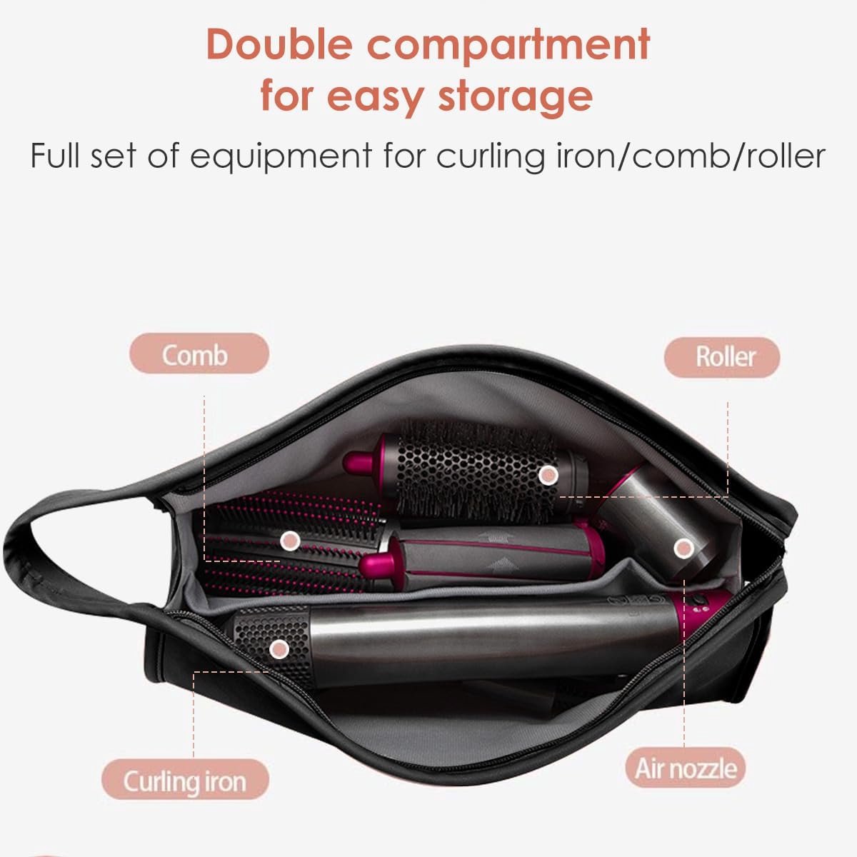 Suitable Travel Case - 1 piece - Organizer - Storage Bag - Travel Bag - Travel Pouch - PU Leather - Waterproof Hair Dryer Bag - Portable Hair Dryer Bag - For curling iron, comb, curling iron and hair dryer - Suitable for Dyson Supersonic and accessories - - Image 3