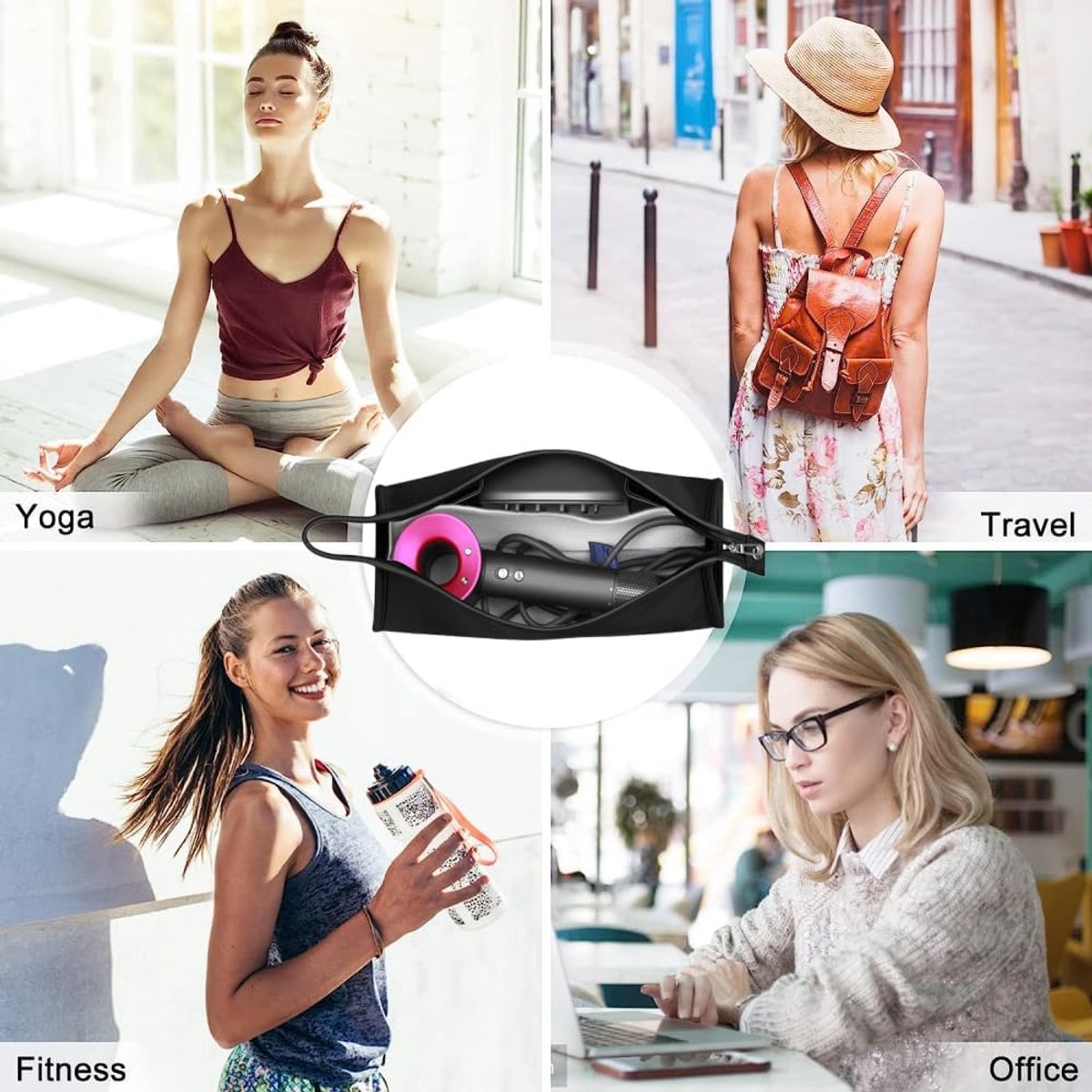 Suitable Travel Case - 1 piece - Organizer - Storage Bag - Travel Bag - Travel Pouch - PU Leather - Waterproof Hair Dryer Bag - Portable Hair Dryer Bag - For curling iron, comb, curling iron and hair dryer - Suitable for Dyson Supersonic and accessories - - Image 6