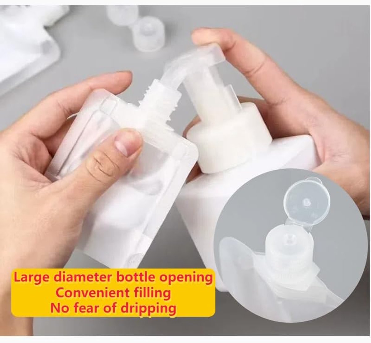 20 pieces - Travel-size Toiletries Bag - Travel Toiletries Containers - travel containers - refillable travel bottles - for cosmetics, lotions, shower gels, shampoos, travel essentials - 100 ml, 50 ml, 30 ml - with portable funnel - transparent - Image 6