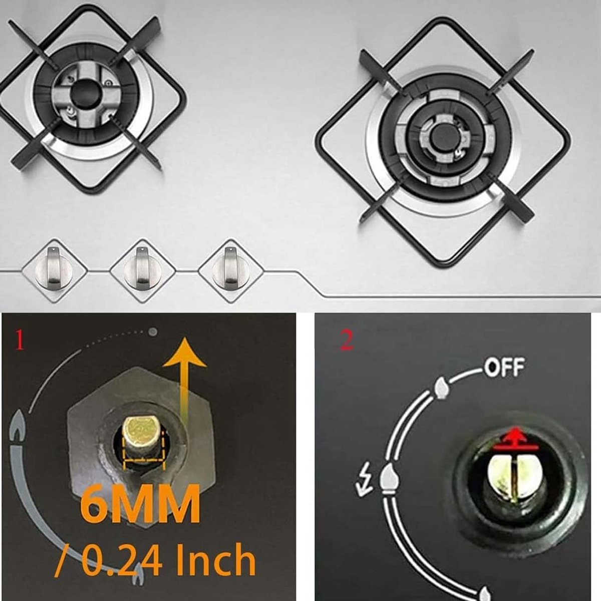 Oven Knobs - 6 Pieces Hob Knob - 6mm Knob Cover - Universal Knob Set for Gas Hob - Universal Gas Stove Hob Oven Knob Set - Knobs for Hob, Gas Stove and Oven - Precise Oven Temperature Control Knob - Image 2