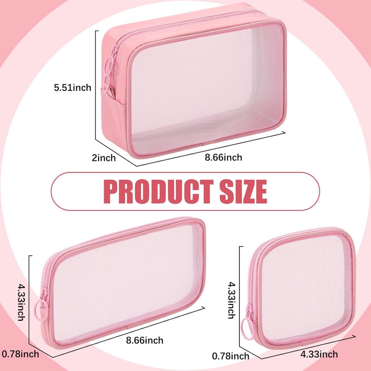 4 pieces - Cosmetic bag - Travel toiletry bag - Storage bag - mesh cosmetic bag - travel bag with zipper - mini makeup bag - for daily accessories - for travel and daily use - small, large, medium - pink - Image 2