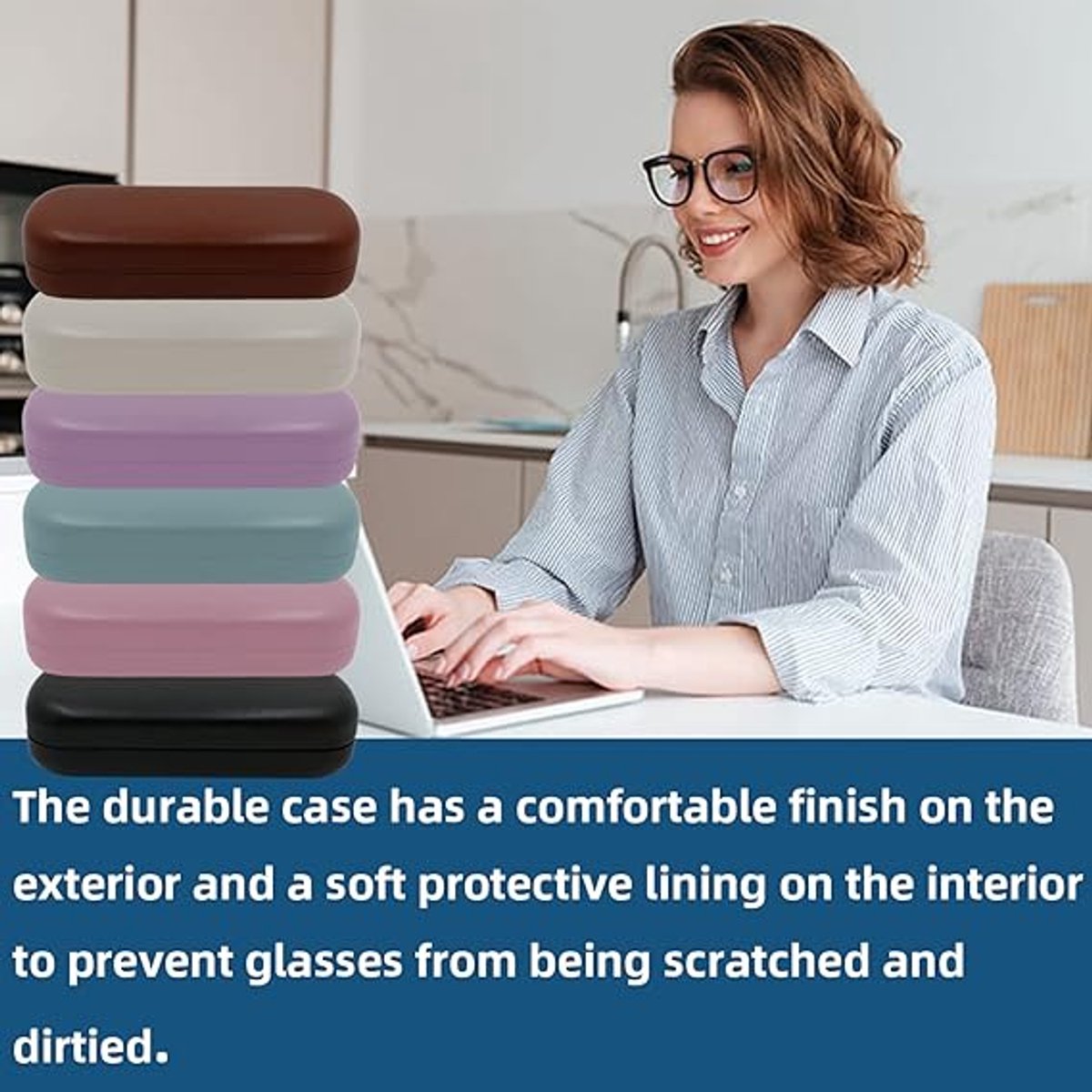Hard glasses case - PU leather glasses case - Wearable protection - Cover - Leather glasses case - Black - 16 x 6.4 x 3.6 cm - Image 1