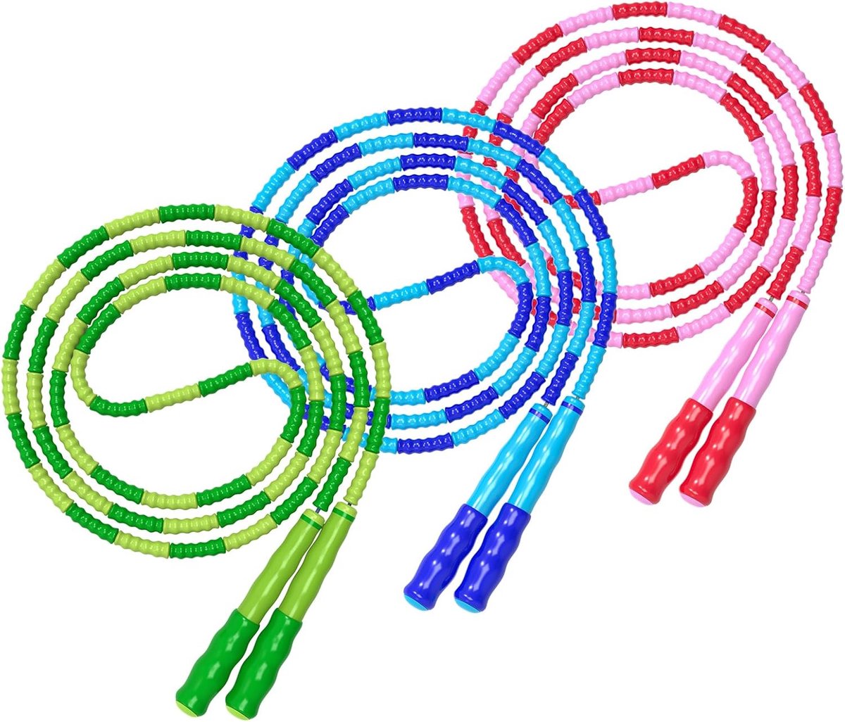 Beaded Jump Rope - 3 Pieces - Jump Rope - Length Adjustable Jump Rope - Tangle-Free Segmented Jump Rope With Soft Beads - Beaded rope - Jump Rope - Fitness Jump Rope For children, men and women - Weight Loss - Image 1