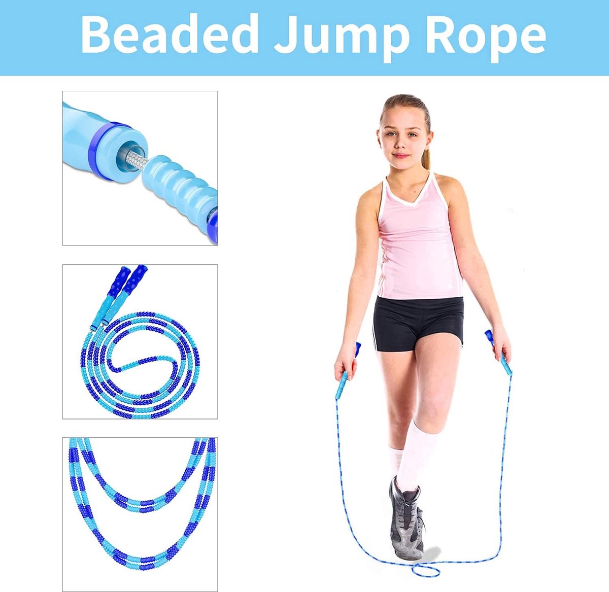 Beaded Jump Rope - 3 Pieces - Jump Rope - Length Adjustable Jump Rope - Tangle-Free Segmented Jump Rope With Soft Beads - Beaded rope - Jump Rope - Fitness Jump Rope For children, men and women - Weight Loss - Image 4