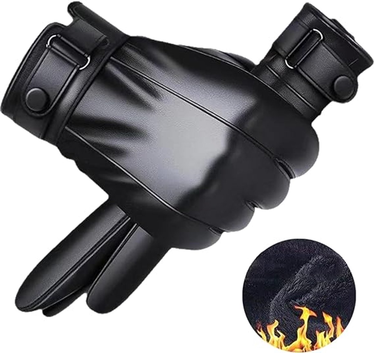 Gloves - Cycling Gloves - Winter Cycling Gloves - Touchscreen Gloves - Men's Leather Gloves - Winter Gloves - Winter and Outdoor Sports - Warm and Stylish Gloves - Cycling - Touchscreen - Black - Image 1
