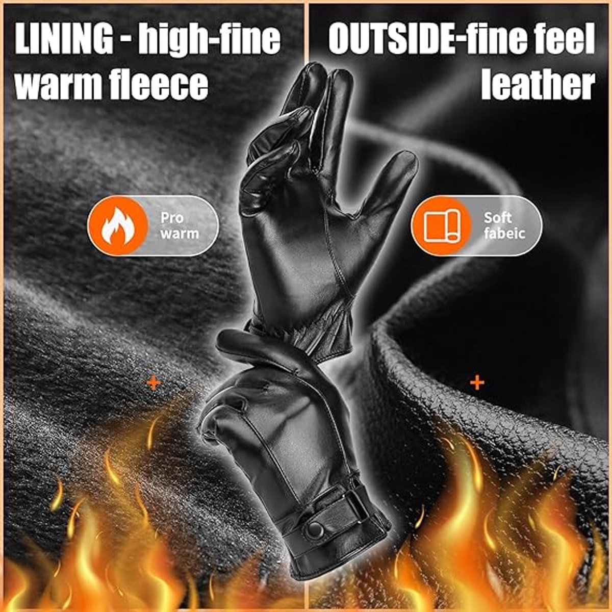 Gloves - Cycling Gloves - Winter Cycling Gloves - Touchscreen Gloves - Men's Leather Gloves - Winter Gloves - Winter and Outdoor Sports - Warm and Stylish Gloves - Cycling - Touchscreen - Black - Image 2