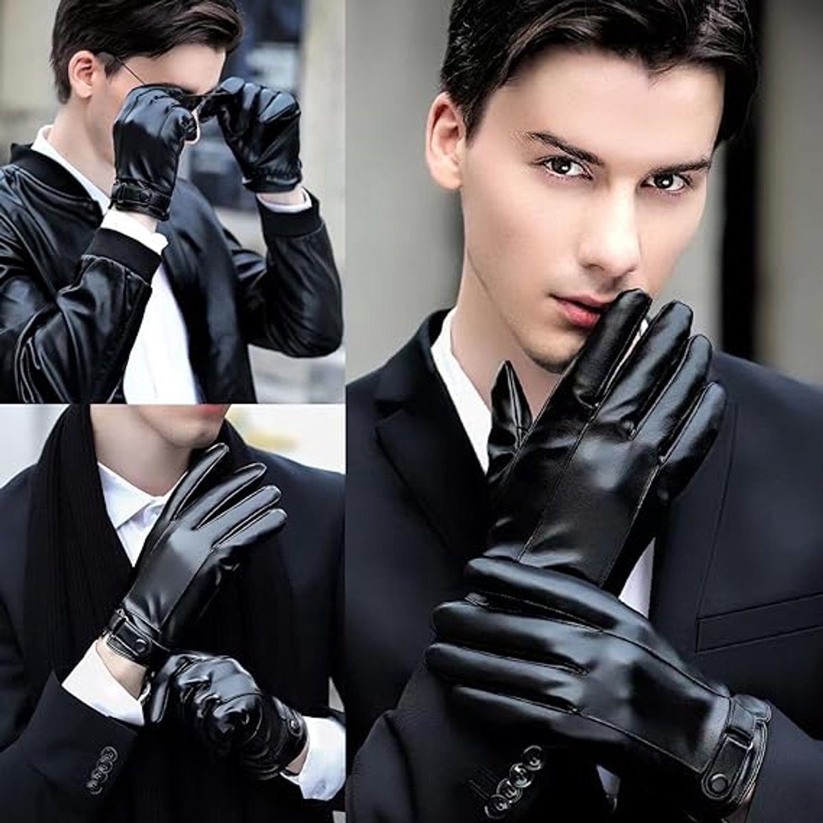 Gloves - Cycling Gloves - Winter Cycling Gloves - Touchscreen Gloves - Men's Leather Gloves - Winter Gloves - Winter and Outdoor Sports - Warm and Stylish Gloves - Cycling - Touchscreen - Black - Image 6