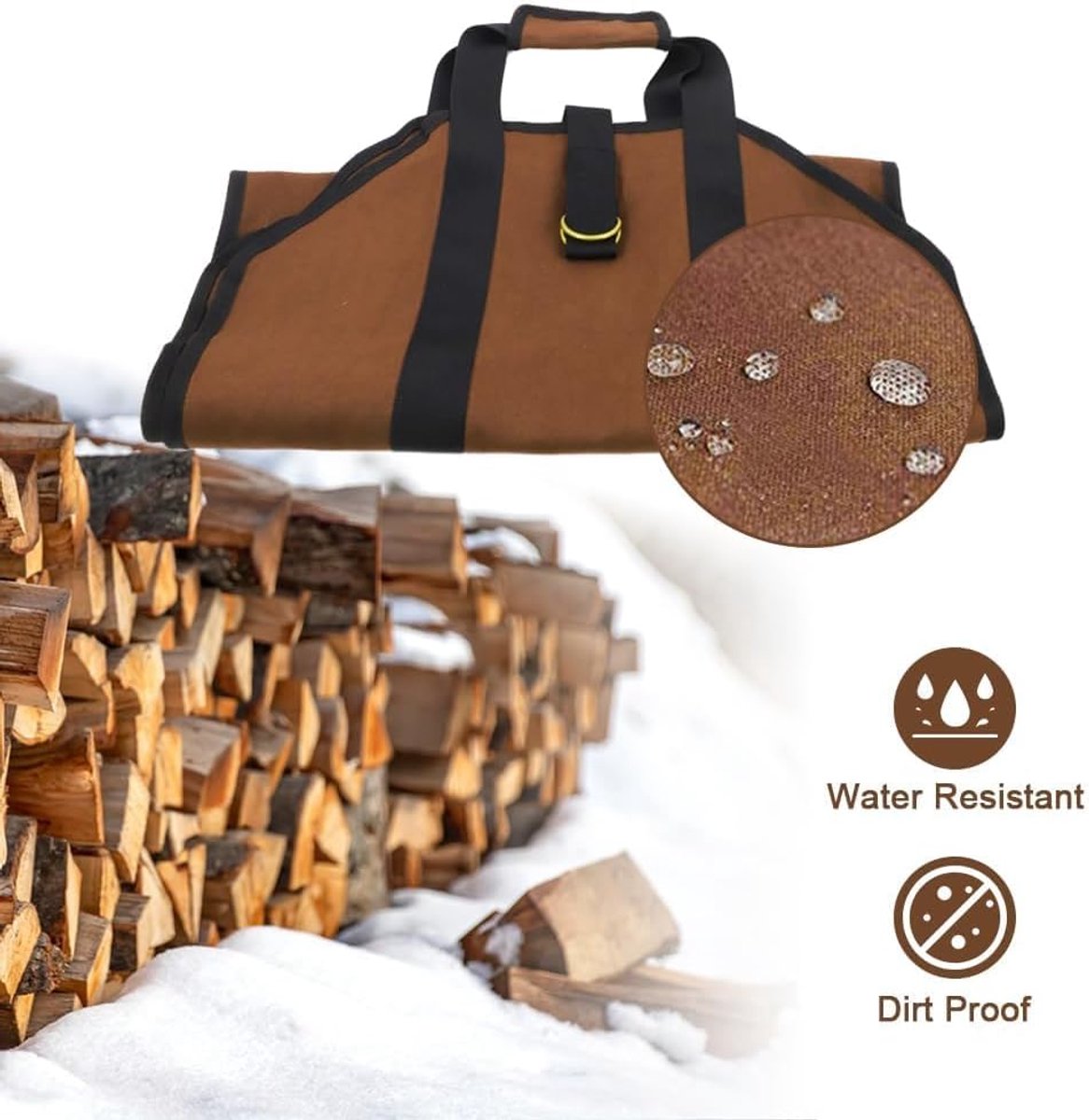Firewood bag - Firewood sack - Firewood bag - Firewood carrying bag - Firewood carrying bag - Outdoor camping wood bag - large waterproof carrying bag - with non-slip handles - storage bag - firewood storage - for wood stoves and camping - 46*98 cm - brow - Image 4