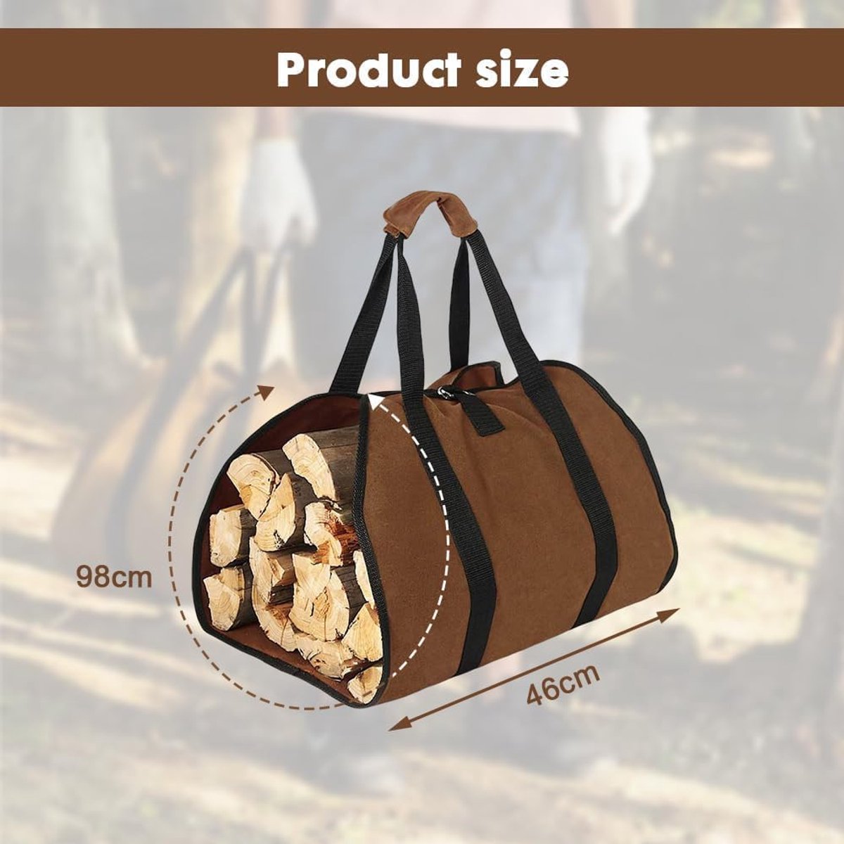 Firewood bag - Firewood sack - Firewood bag - Firewood carrying bag - Firewood carrying bag - Outdoor camping wood bag - large waterproof carrying bag - with non-slip handles - storage bag - firewood storage - for wood stoves and camping - 46*98 cm - brow - Image 5