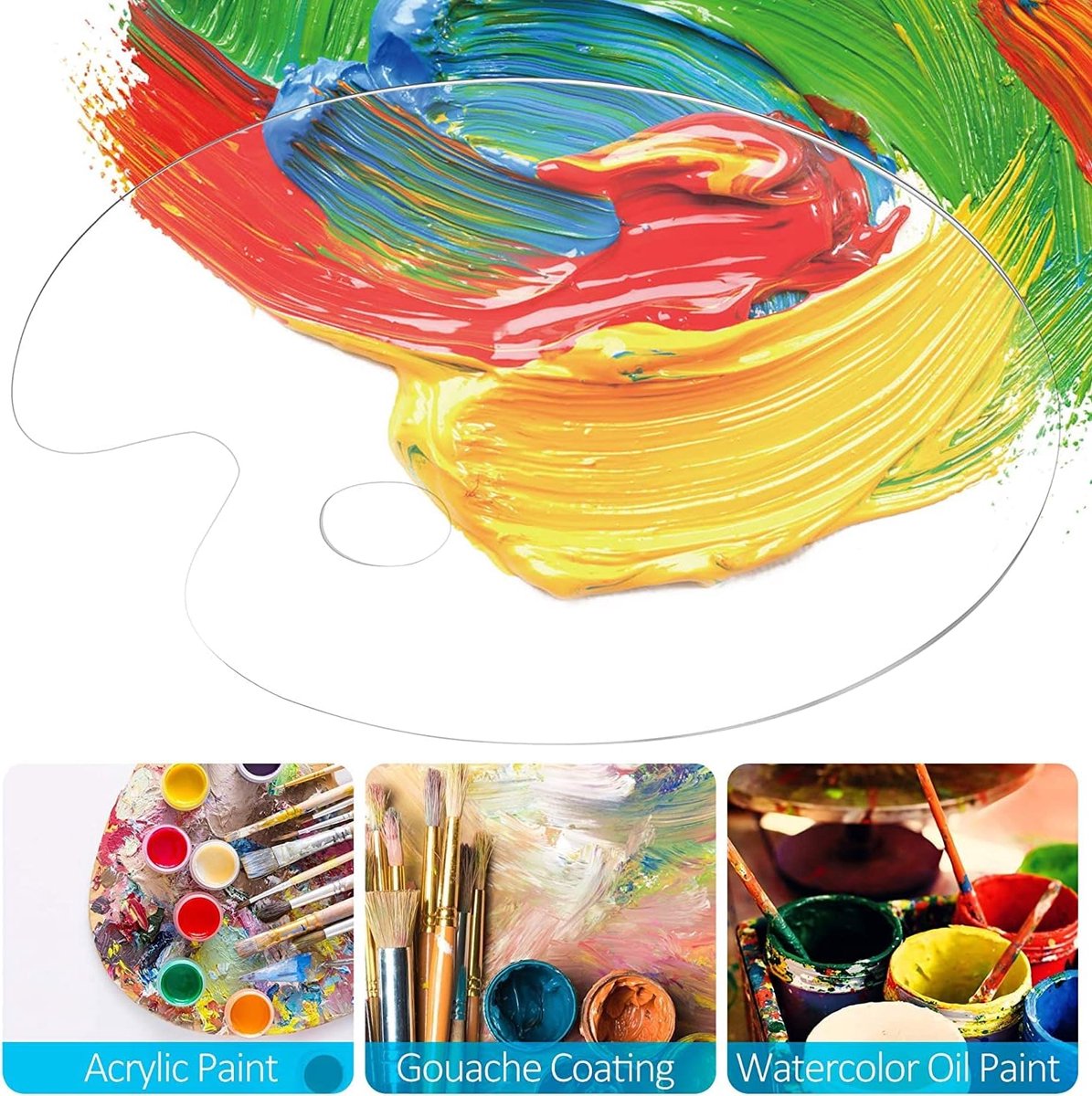 2 pieces - Color palette - Paint palette - Art palette Mixing palette - clear acrylic palette - acrylic paint palette - transparent palette - painter's palette - oval paint palette - oil paint tray set - watercolor paint sheet - mixing colors - for crafti - Image 3