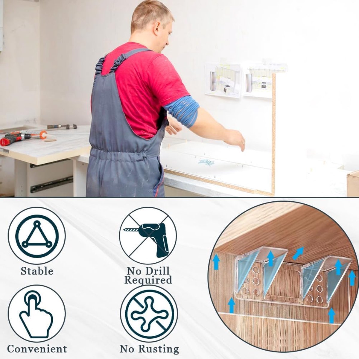 12 pieces Shelf brackets - Wall mounting brackets - punch-free shelf brackets - Transparent shelf brackets - Wall shelf bottom brackets - self-adhesive support shelf bracket - Shelf brackets - for kitchen cabinet shelves bookcase - Image 2