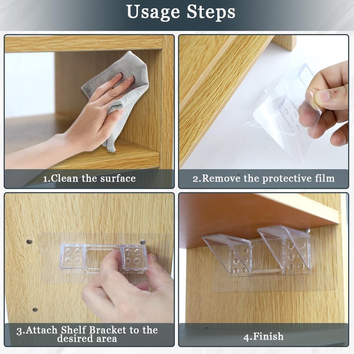 12 pieces Shelf brackets - Wall mounting brackets - punch-free shelf brackets - Transparent shelf brackets - Wall shelf bottom brackets - self-adhesive support shelf bracket - Shelf brackets - for kitchen cabinet shelves bookcase - Image 3
