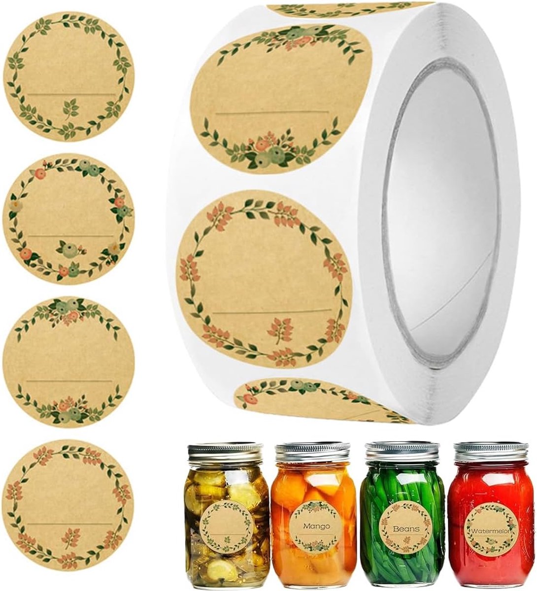 500 pieces - Labels - Jar Labels - jam labels - gift stickers - household labels - kraft paper stickers - writable - floral design - self-adhesive - for jam jars, spice jars, bottles, gift bags and Thanksgiving gifts - 50mm - Image 1