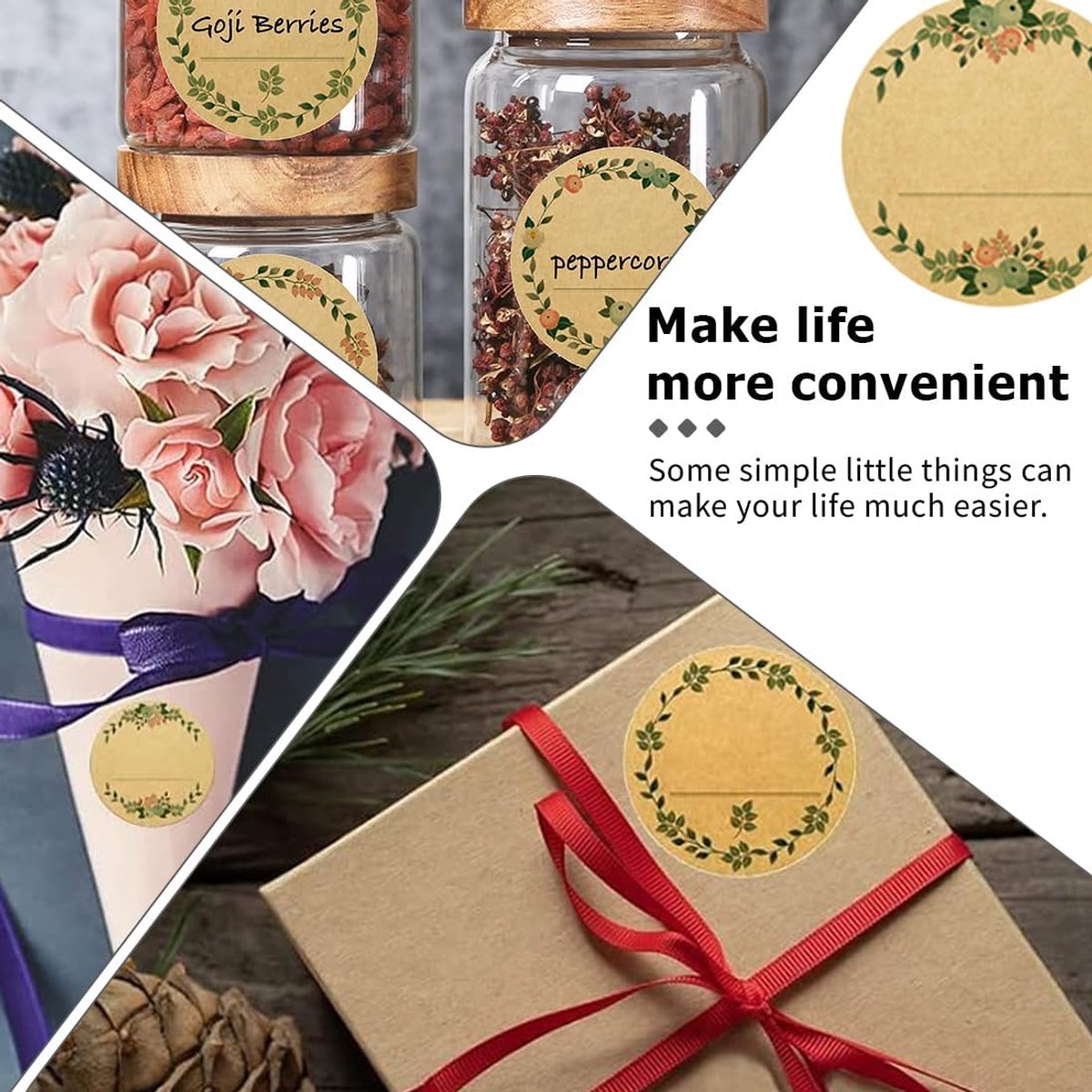 500 pieces - Labels - Jar Labels - jam labels - gift stickers - household labels - kraft paper stickers - writable - floral design - self-adhesive - for jam jars, spice jars, bottles, gift bags and Thanksgiving gifts - 50mm - Image 3