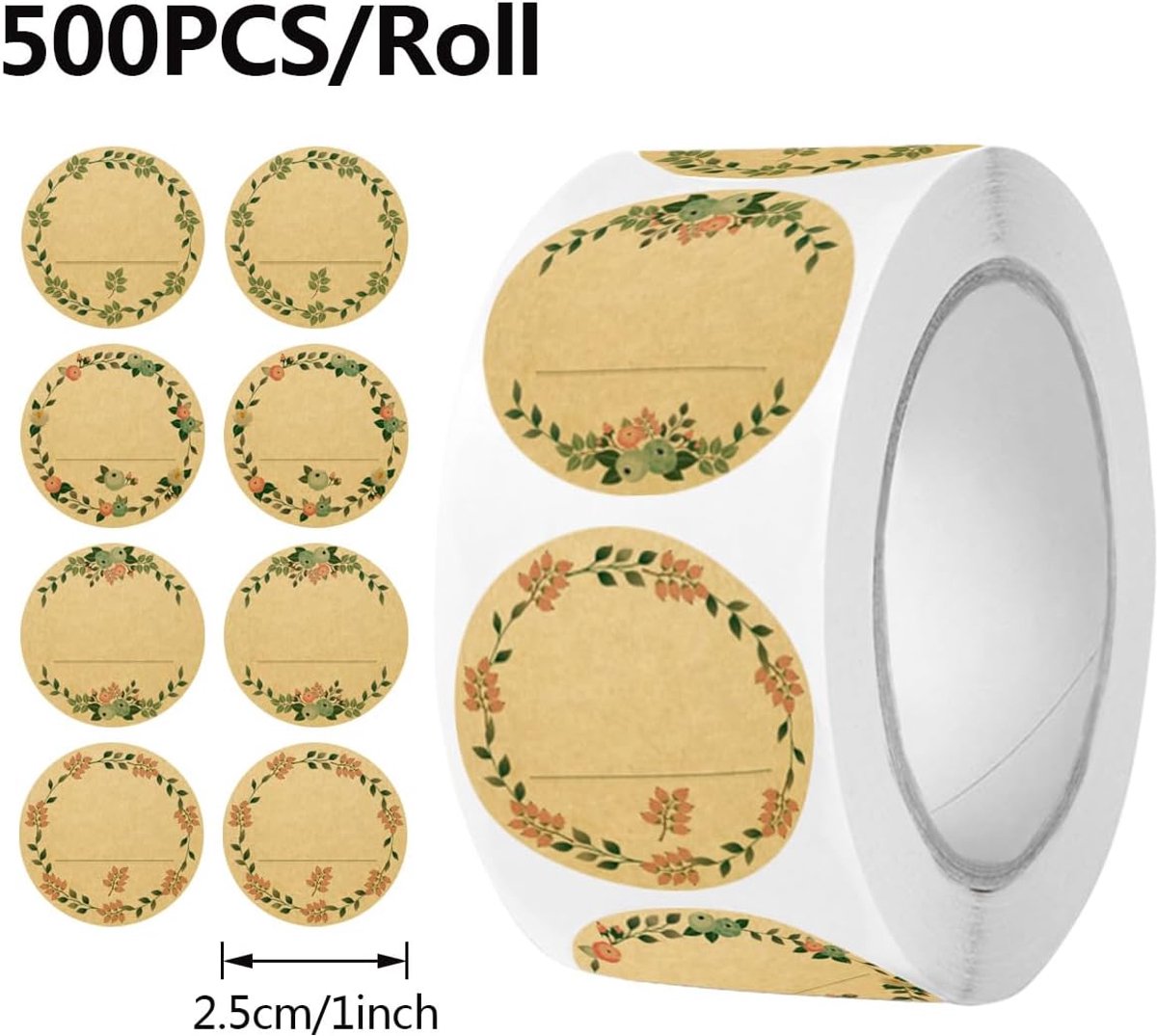 500 pieces - Labels - Jar Labels - jam labels - gift stickers - household labels - kraft paper stickers - writable - floral design - self-adhesive - for jam jars, spice jars, bottles, gift bags and Thanksgiving gifts - 50mm - Image 5