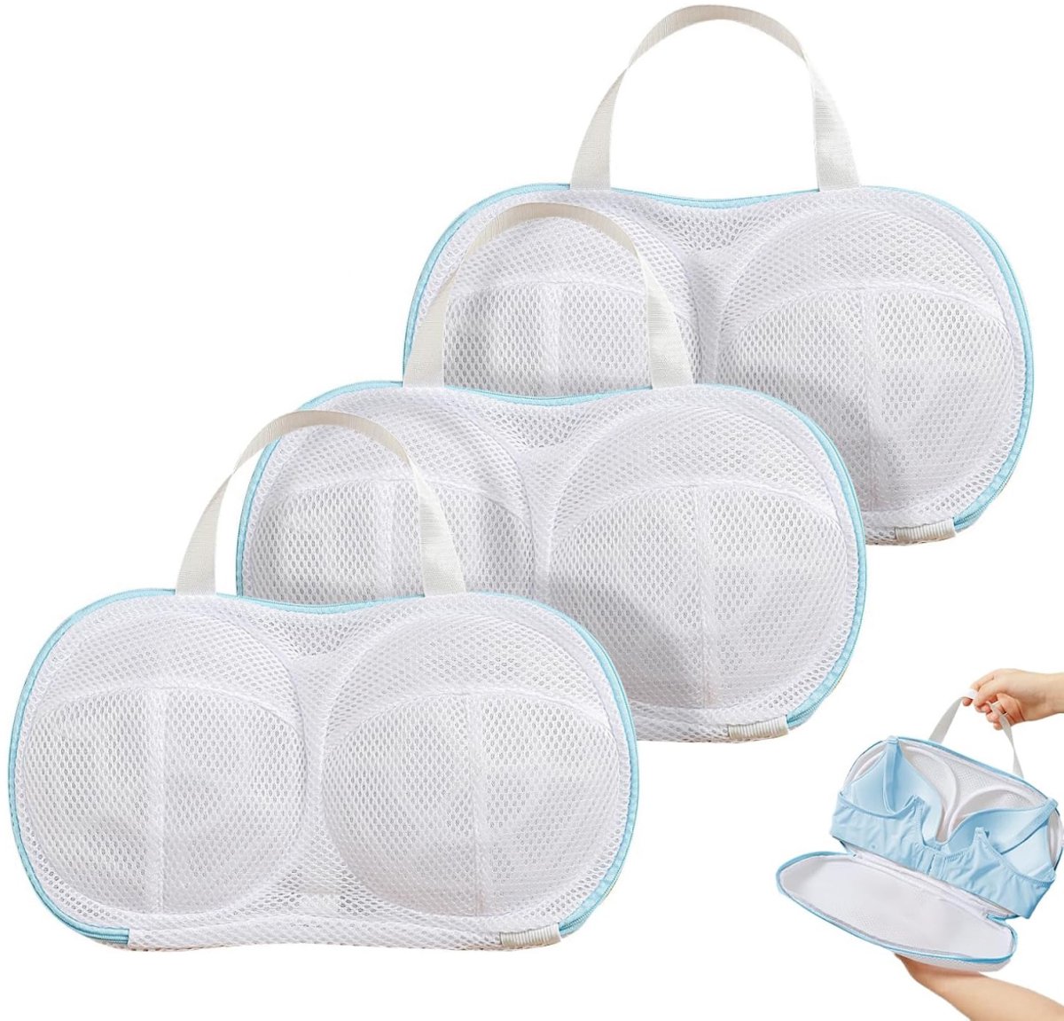 3 pieces - 20*34 cm - bra laundry bag - laundry bag - with plastic backing - mesh laundry bag - reusable - underwear laundry net for women - bra protector for washing machine - with zipper - for washing machine - household items - clothing protection - bl - Image 1